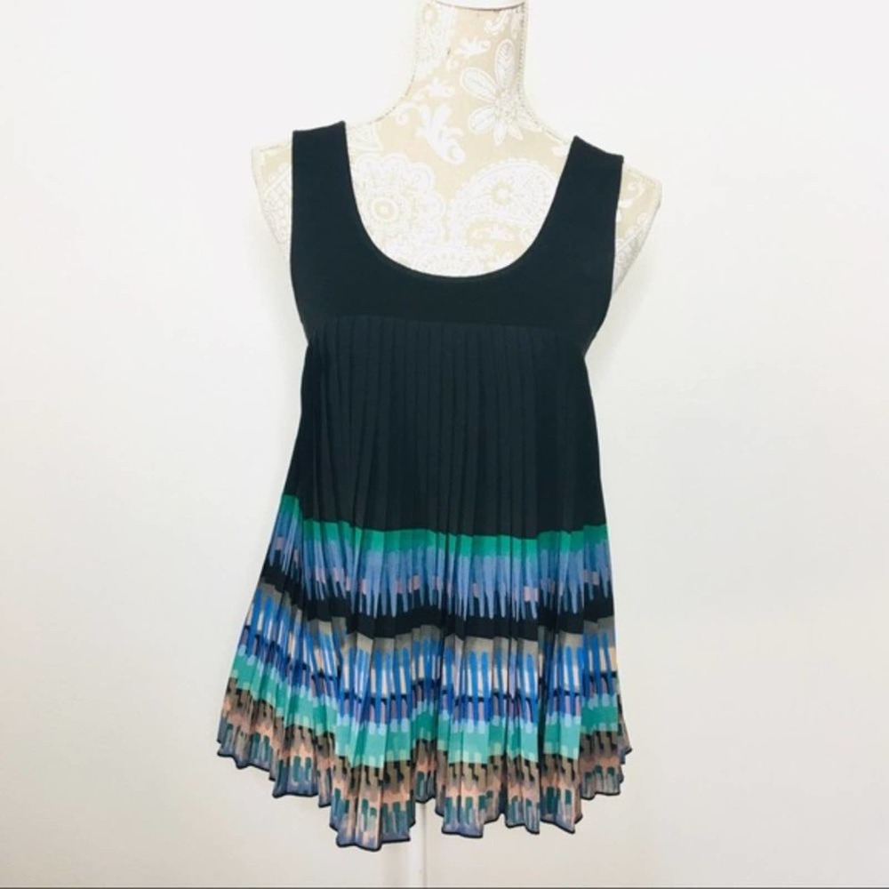 Deletta Pleated Accordion Tank Blouse XS Black 918